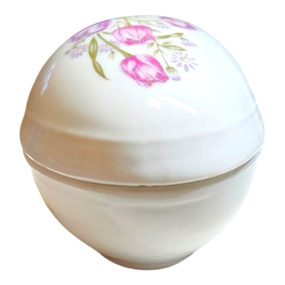 VTG Lefton Hand Painted Ceramic Porcelain Egg Trinket Jewlery Dish Purple Roses